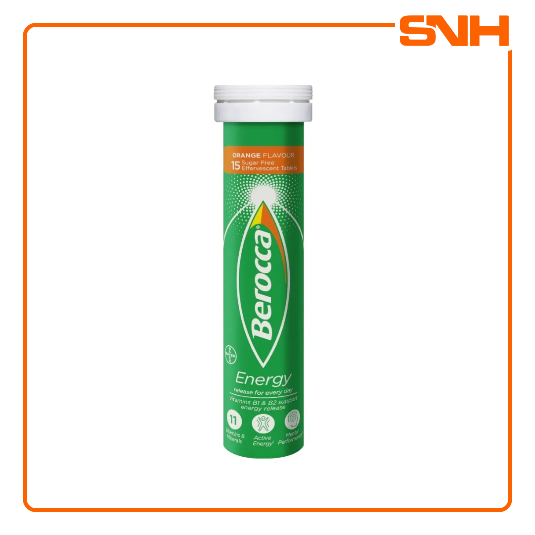 Berocca orange-flavoured effervescent tablets with B-complex, vitamin C and minerals — daily multivitamin energy support drink