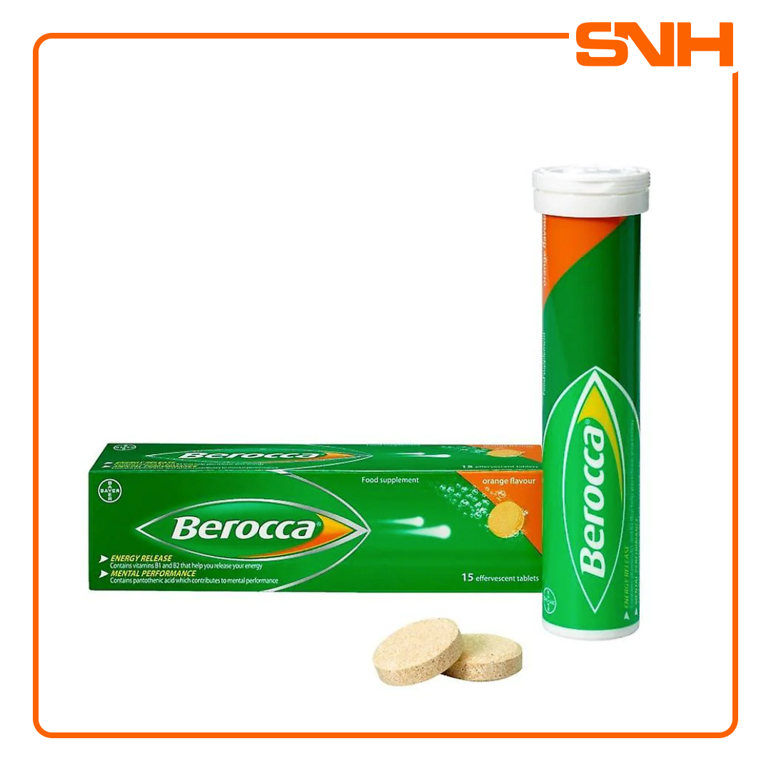 Berocca orange-flavoured effervescent tablets with B-complex, vitamin C and minerals — daily multivitamin energy support drink