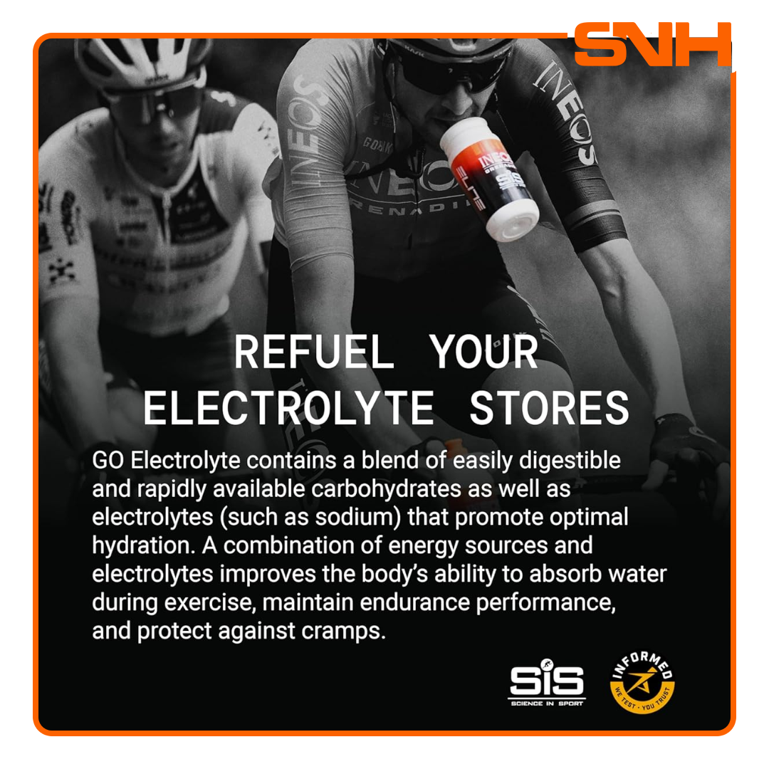 Science In Sport GO Electrolyte Powder, UK-made Informed-Sport isotonic electrolyte mix with 36g carbs and 20mmol/L sodium per 500ml