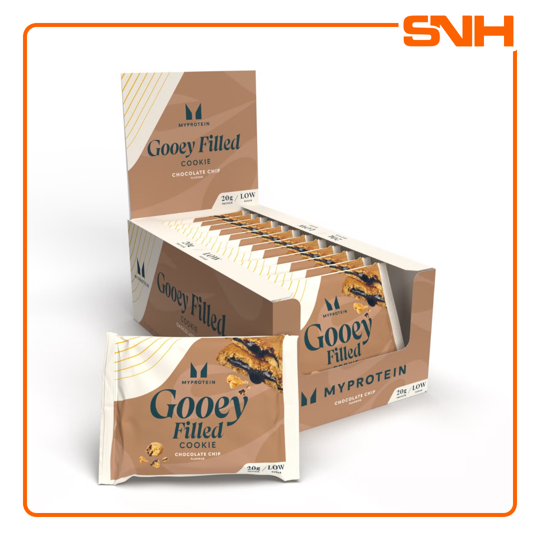 Myprotein Gooey Filled Protein Cookie, soft-centred protein snack with 20g protein per cookie and low sugar baked formulation
