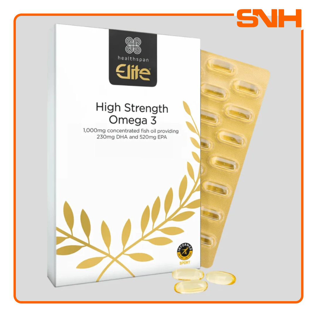 Healthspan Elite High Strength Omega 3 1000mg fish oil capsules, UK-made Informed-Sport certified daily Omega 3 supplement