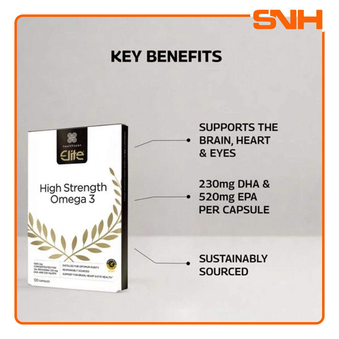 Healthspan Elite High Strength Omega 3 1000mg fish oil capsules, UK-made Informed-Sport certified daily Omega 3 supplement