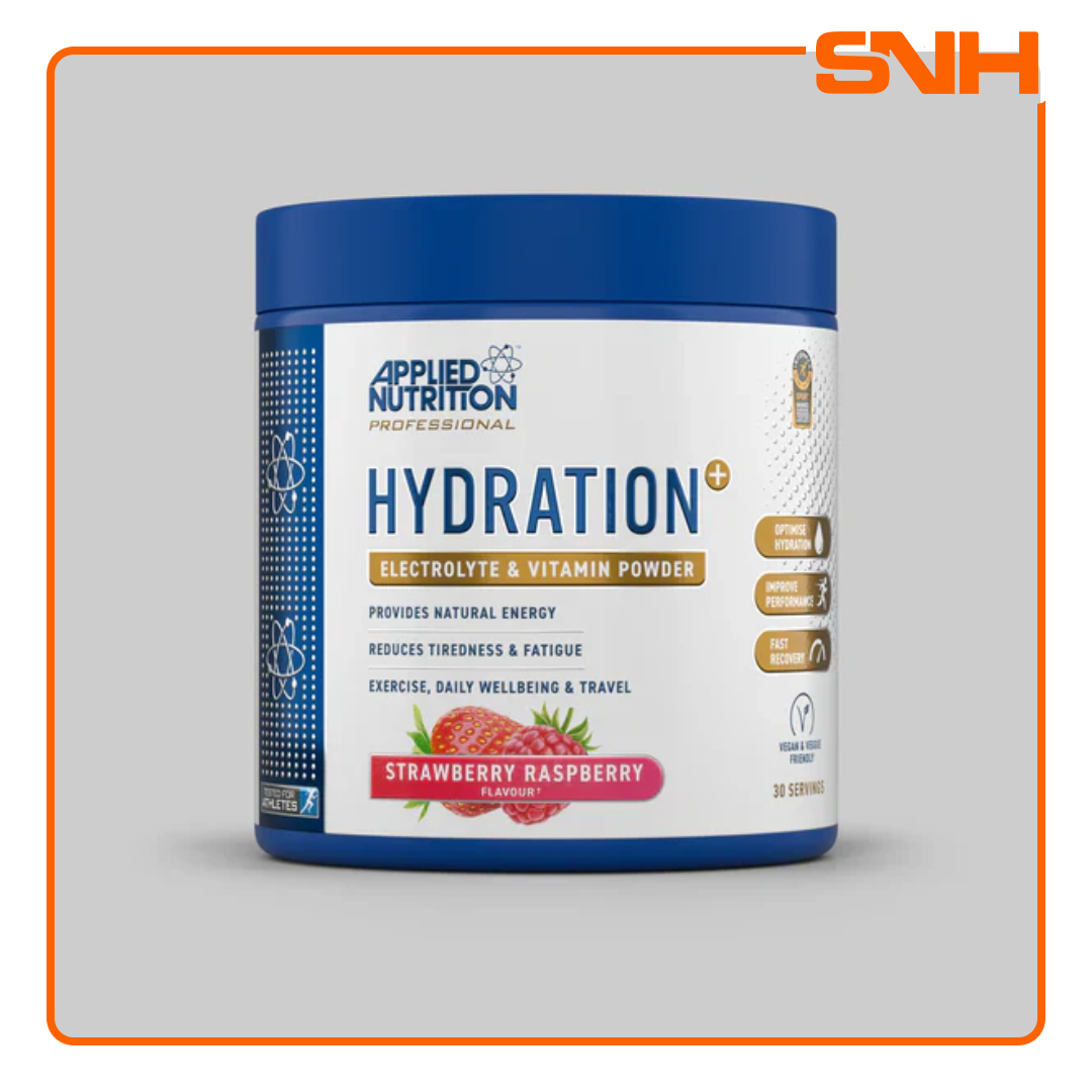 Applied Nutrition Hydration+ Electrolyte & Vitamin Powder tub, UK-made halal hydration and electrolyte drink with coconut water and Aquamin