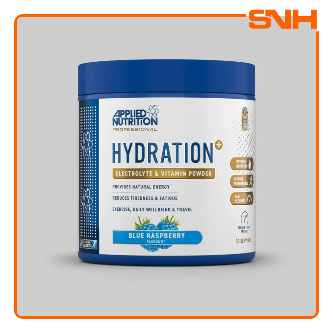 Applied Nutrition Hydration+ Electrolyte & Vitamin Powder tub, UK-made halal hydration and electrolyte drink with coconut water and Aquamin