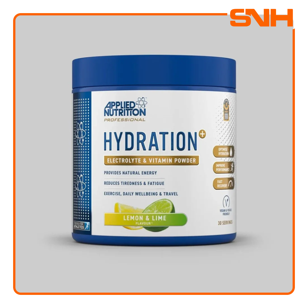 Applied Nutrition Hydration+ Electrolyte & Vitamin Powder tub, UK-made halal hydration and electrolyte drink with coconut water and Aquamin