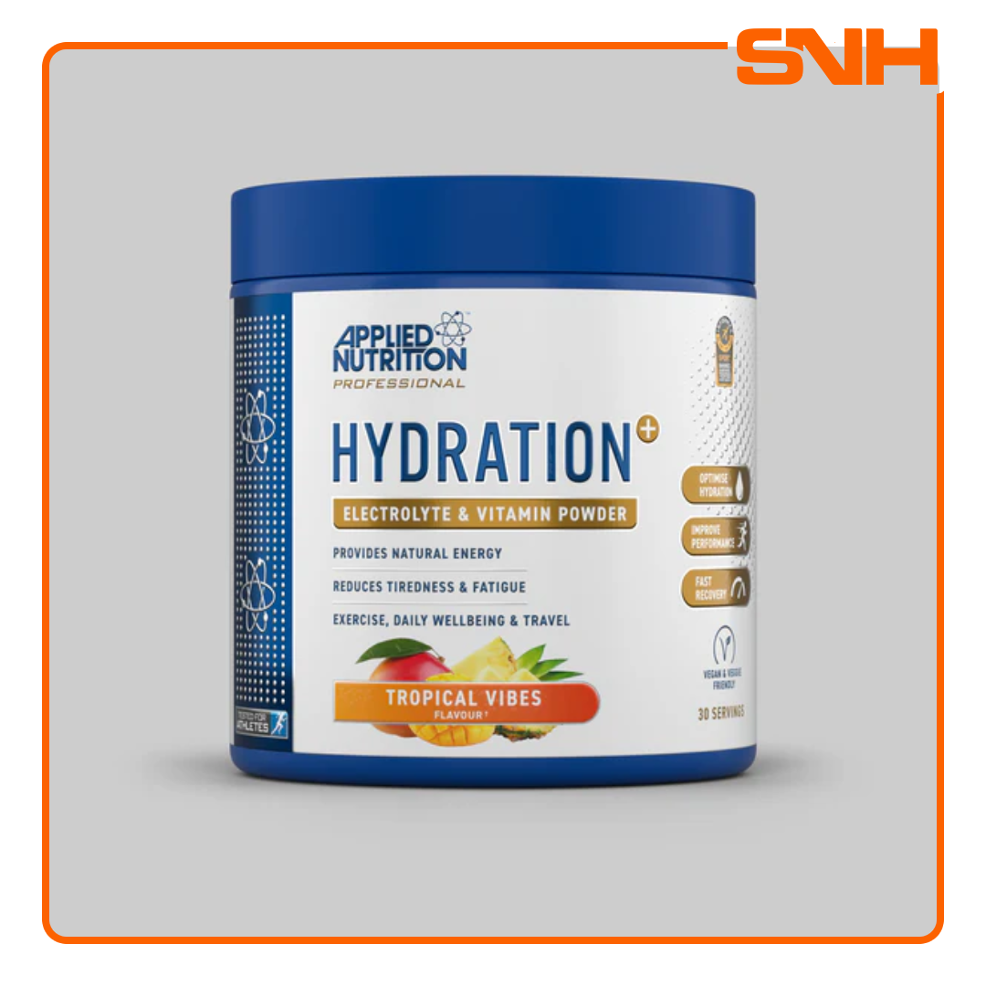 Applied Nutrition Hydration+ Electrolyte & Vitamin Powder tub, UK-made halal hydration and electrolyte drink with coconut water and Aquamin