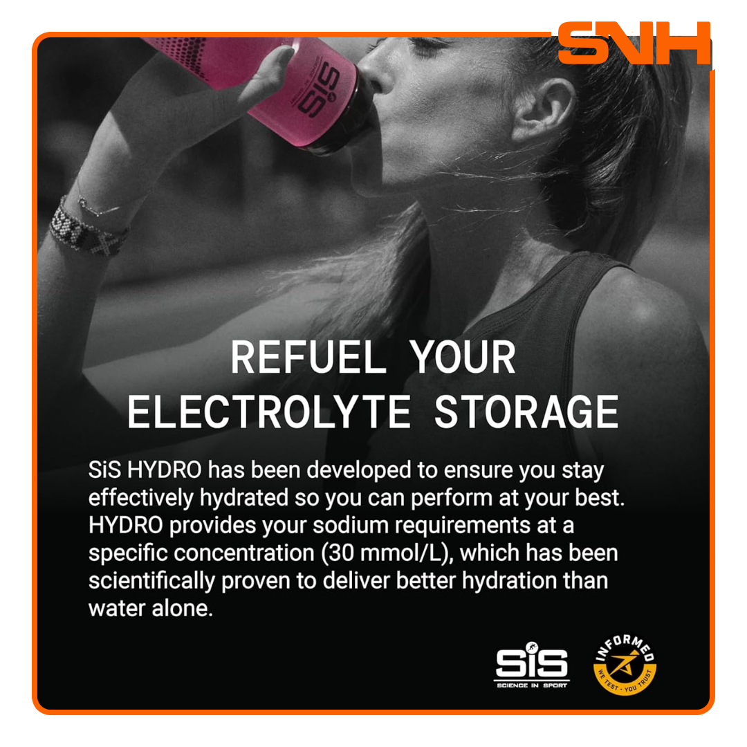 Science In Sport GO Hydro Tablets, UK-made effervescent electrolyte hydro tablets with 30mmol/L sodium per 500ml serving