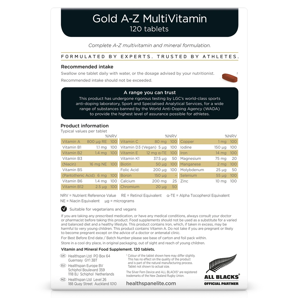 HEALTHSPAN ELITE Gold A-Z Multivitamin - Sports Nutrition Hub 
