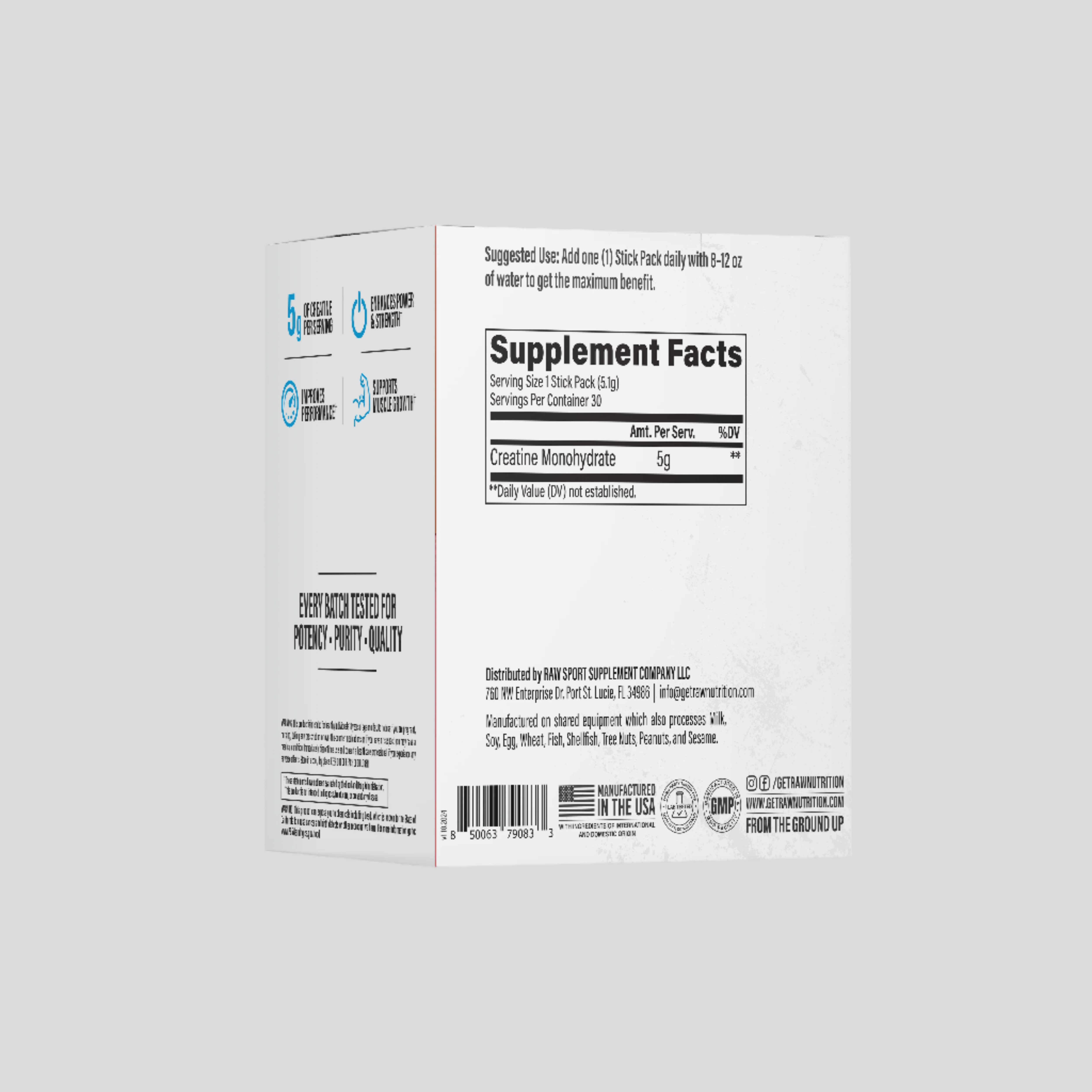 RAW NUTRITION Creatine Monohydrate 30 Stick Pack - Sports Nutrition Hub 