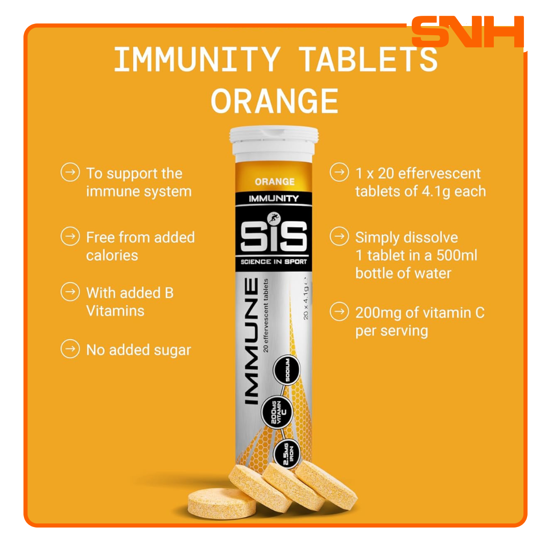 Science In Sport Immune effervescent tablets, UK-made athlete immune tablets with 200mg vitamin C and iron per dissolvable tablet