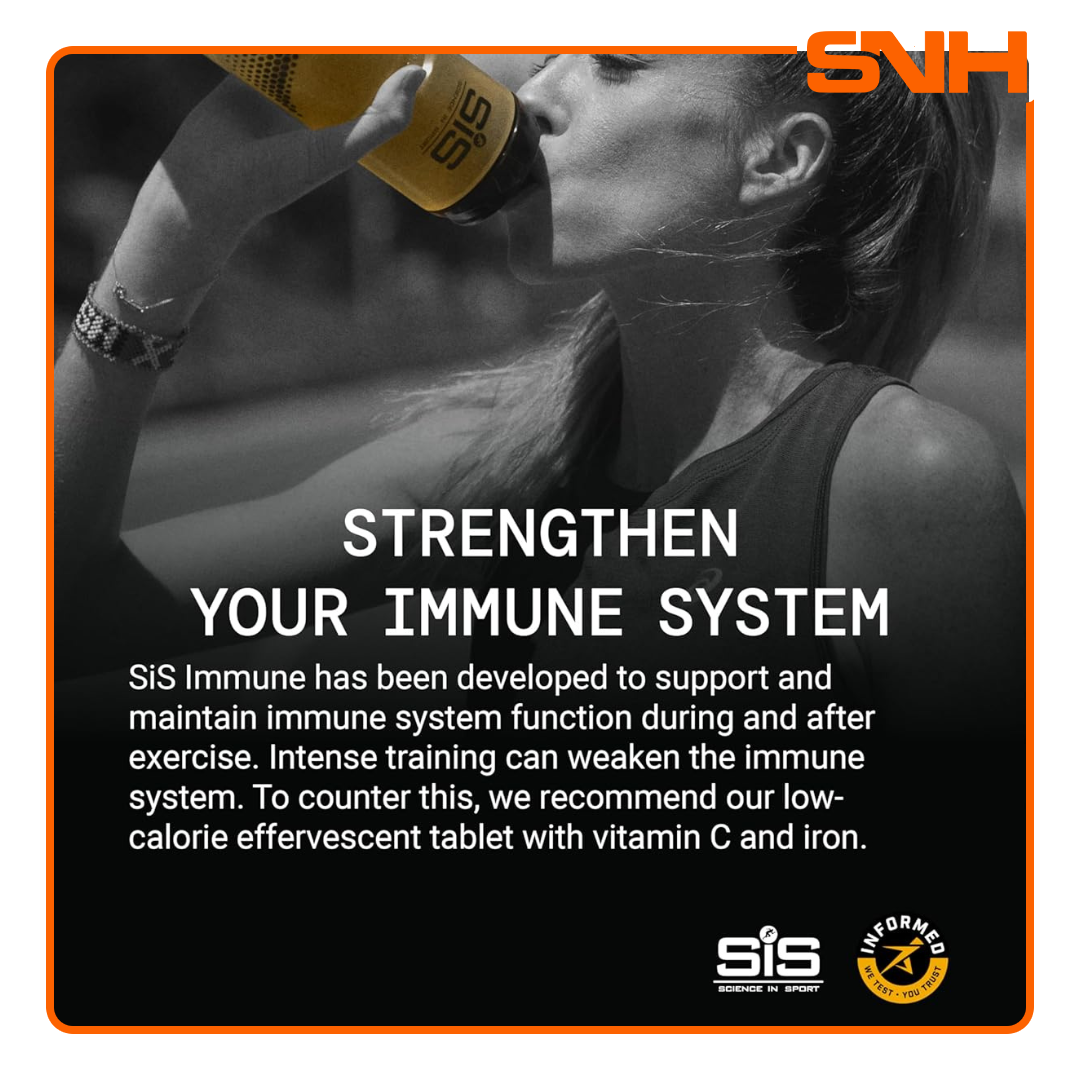 Science In Sport Immune effervescent tablets, UK-made athlete immune tablets with 200mg vitamin C and iron per dissolvable tablet