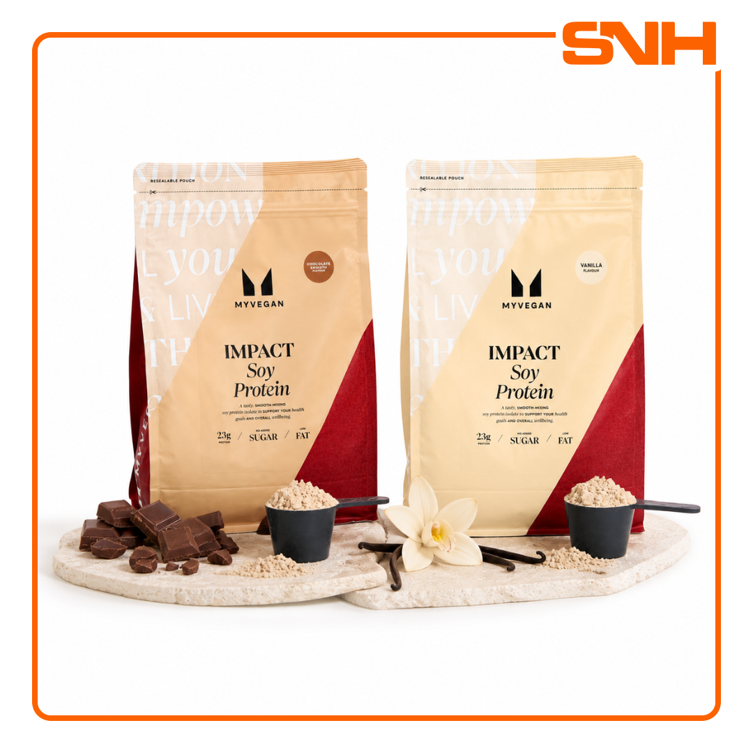 Myprotein Impact Soy Protein tub, UK-made vegan soy protein isolate with complete amino acid profile for plant-based daily nutrition