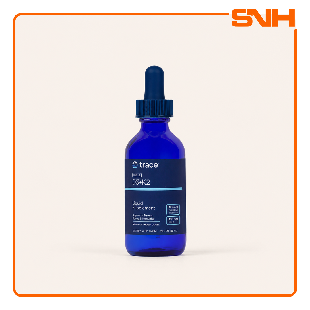 Trace Ionic D3 + K2 liquid drops 296-serving bulk bottle, US-made daily D3 and K2 supplement in highly bioavailable liquid format