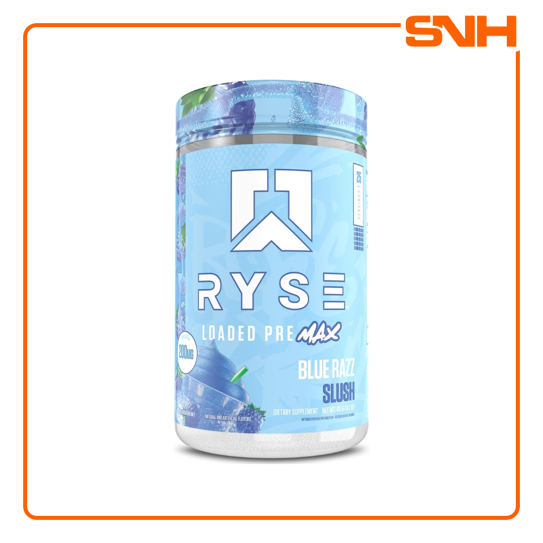 RYSE Loaded Pre MAX Pre-Workout tub, US-made high-stim pre-workout with clinical-dose L-Citrulline, Beta-Alanine, Nitrosigine and elevATP