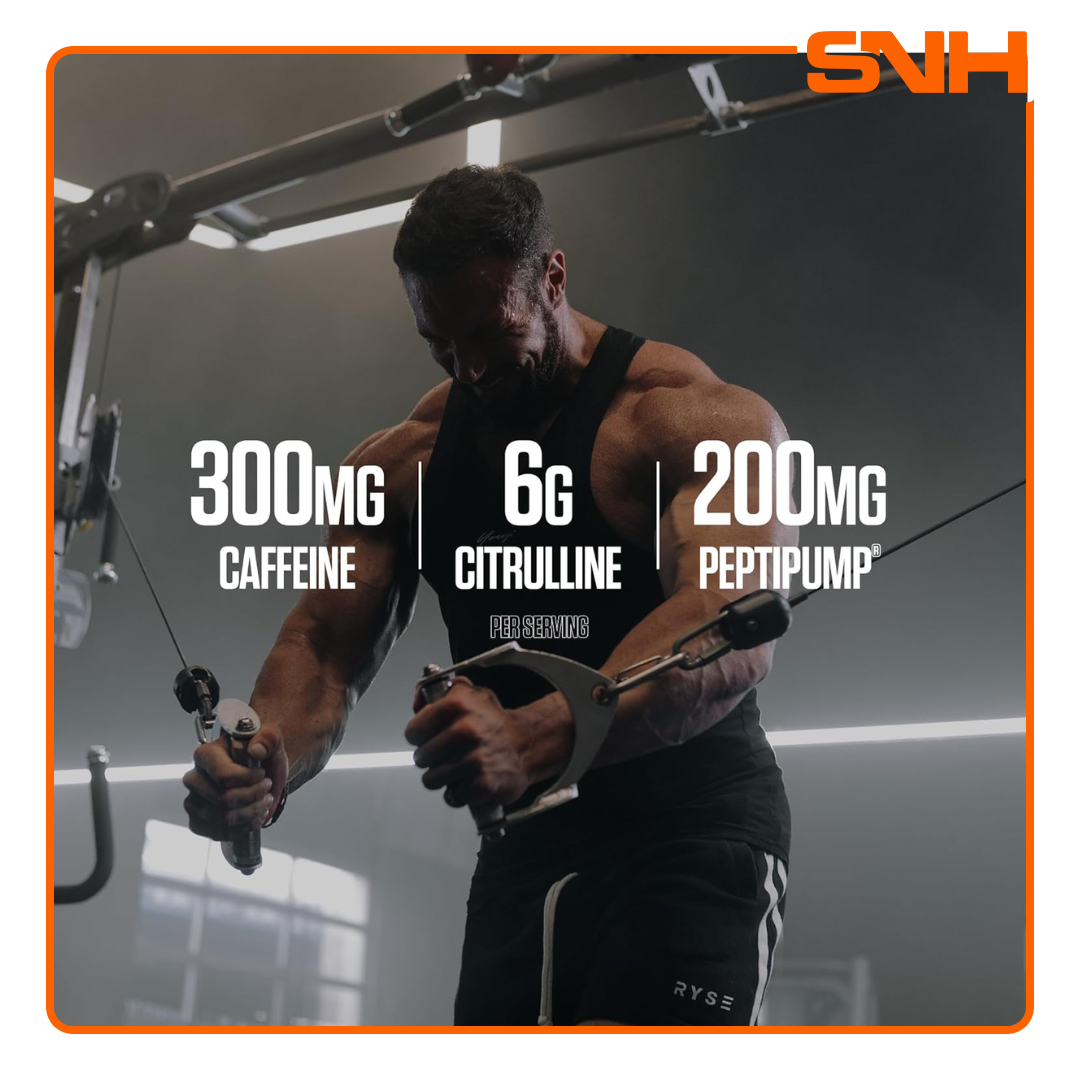 RYSE Loaded Pre MAX Pre-Workout tub, US-made high-stim pre-workout with clinical-dose L-Citrulline, Beta-Alanine, Nitrosigine and elevATP