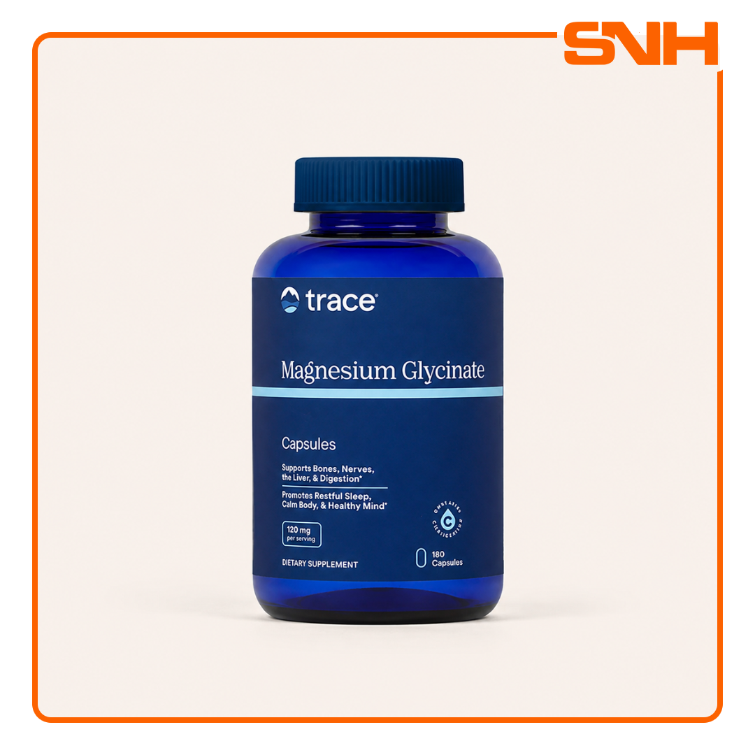Trace Magnesium Glycinate 180-capsule bulk bottle, US-made daily magnesium glycinate for sleep, muscle, mood, and recovery support
