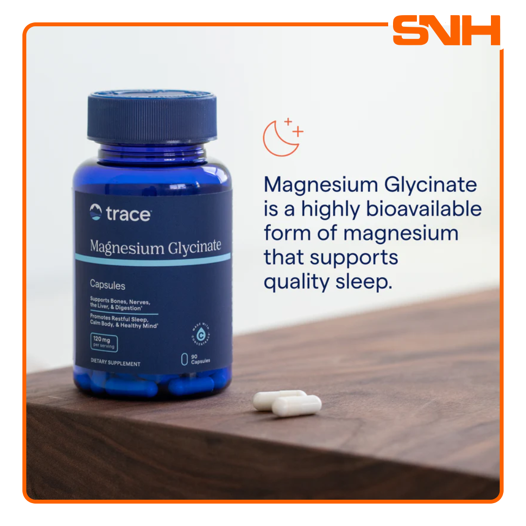 Trace Magnesium Glycinate 90-capsule bottle, US-made daily magnesium glycinate for sleep, muscle relaxation, mood, and recovery support