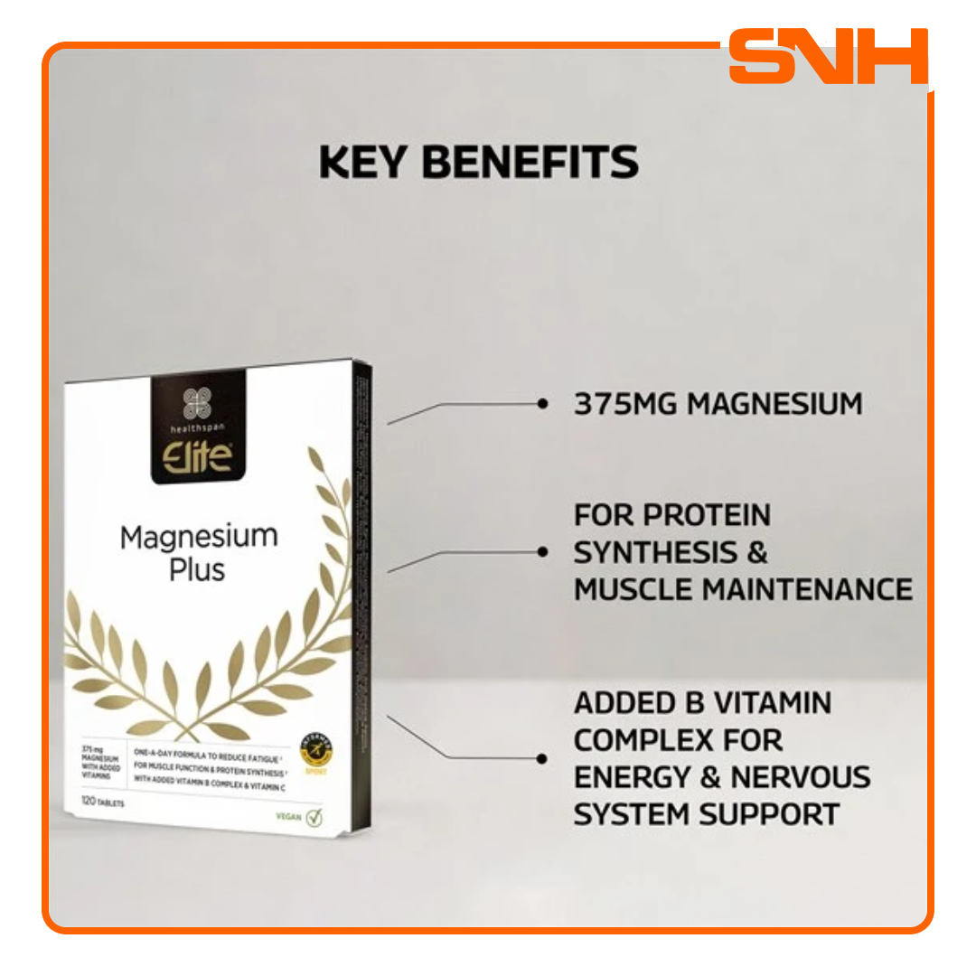 Healthspan Elite Magnesium Plus 375mg magnesium tablets in Sri Lanka, UK-made vegan dual-source magnesium with B vitamins