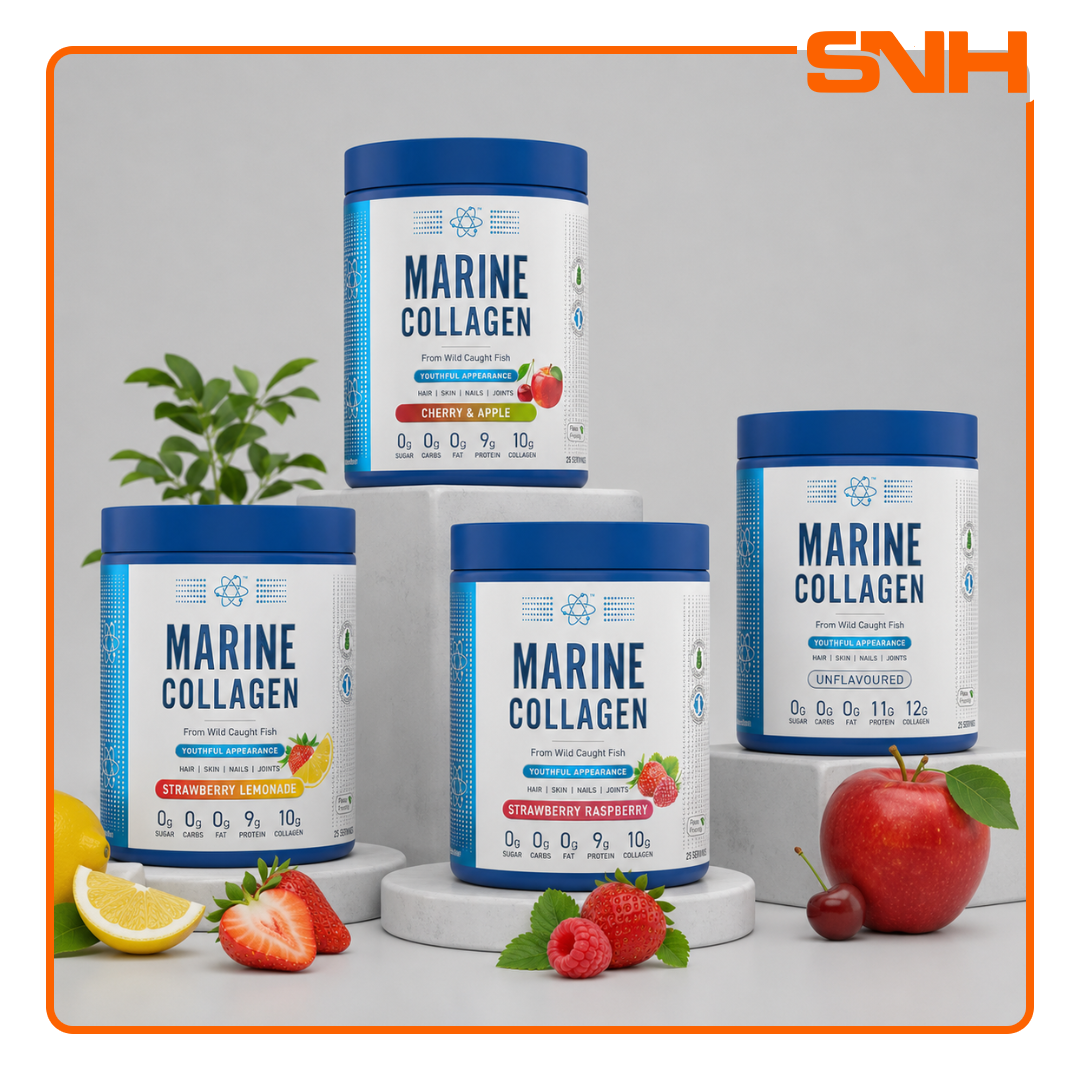 Applied Nutrition Marine Collagen Powder 300g tub, UK-made halal pure wild-caught marine collagen supplement with 12g per serving