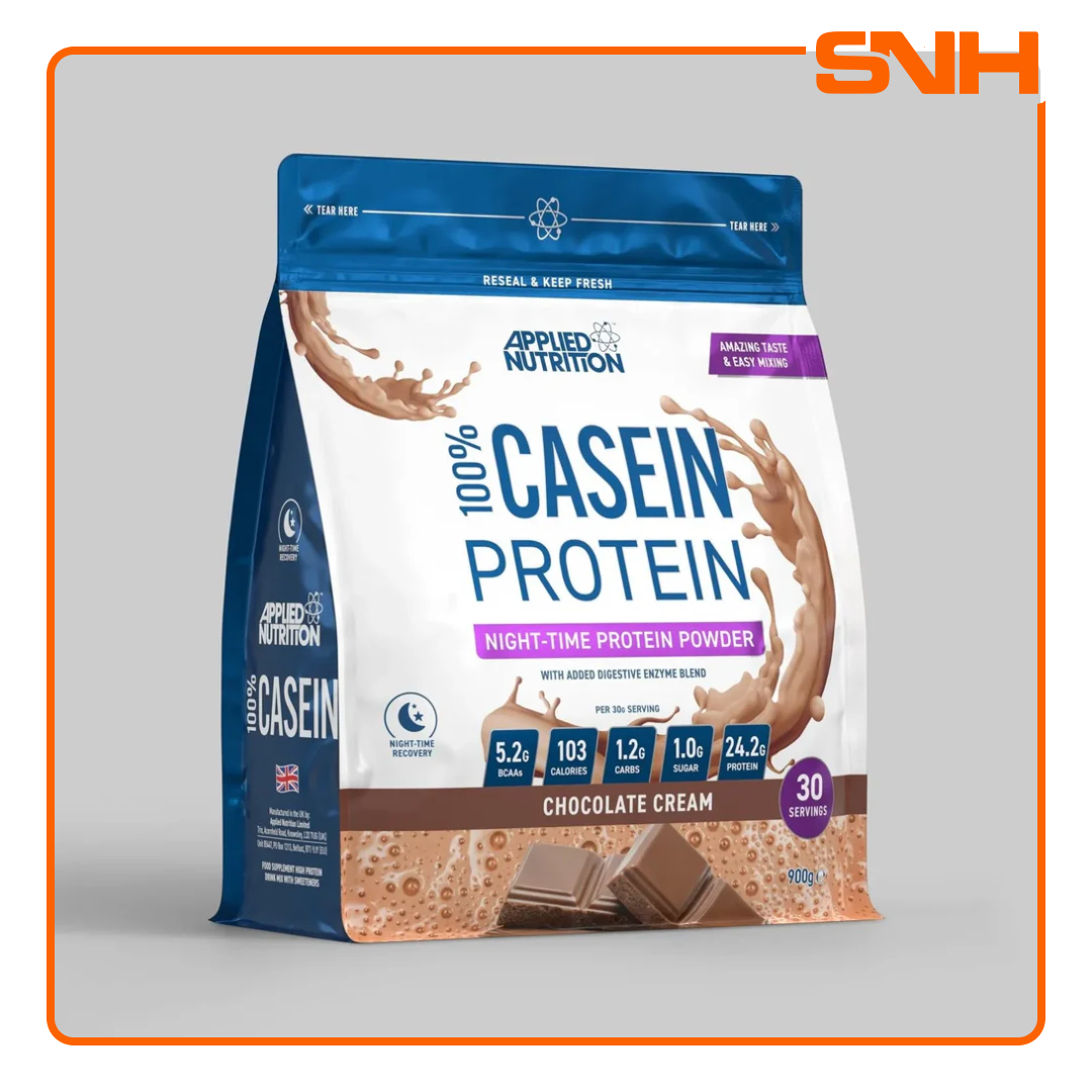 Applied Nutrition Micellar Casein Protein tub, UK-made halal slow-release recovery protein with 4.3g glutamine per serving for overnight muscle support