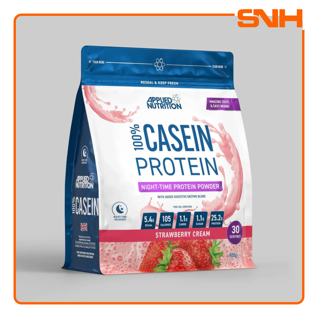 Applied Nutrition Micellar Casein Protein tub, UK-made halal slow-release recovery protein with 4.3g glutamine per serving for overnight muscle support