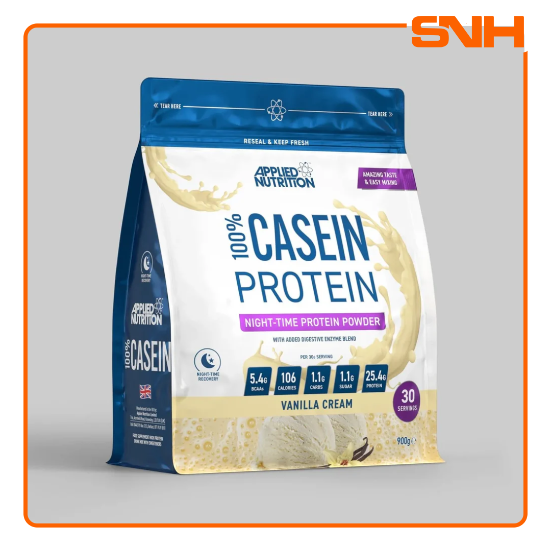 Applied Nutrition Micellar Casein Protein tub, UK-made halal slow-release recovery protein with 4.3g glutamine per serving for overnight muscle support