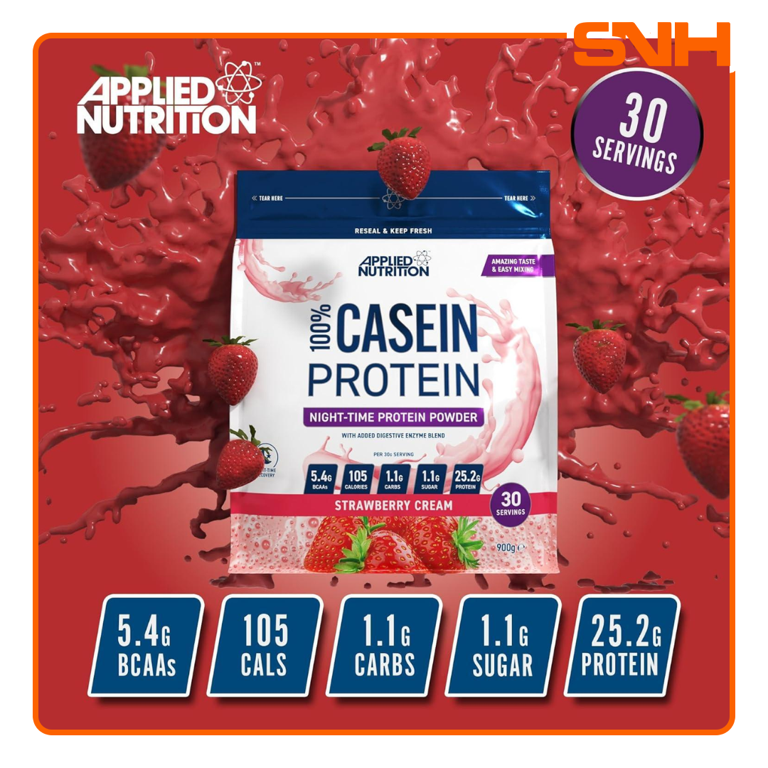 Applied Nutrition Micellar Casein Protein tub, UK-made halal slow-release recovery protein with 4.3g glutamine per serving for overnight muscle support
