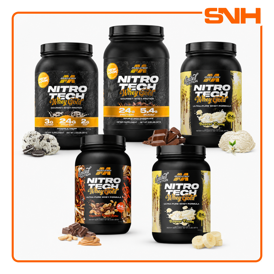 MuscleTech Nitro-Tech 100% Whey Gold 2lb tub, US-made daily whey protein with 24g whey peptides and isolate per scoop, gluten-free