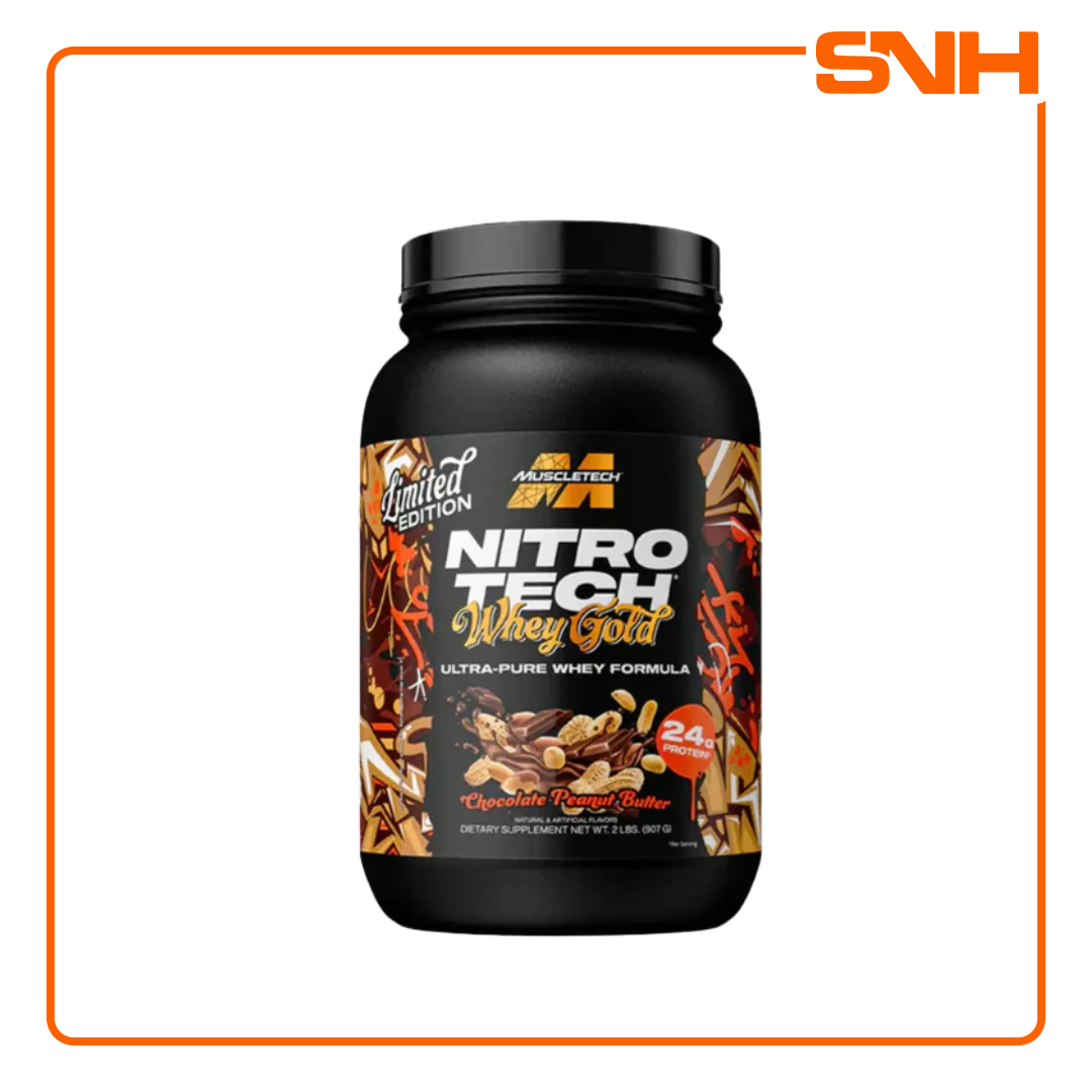MuscleTech Nitro-Tech 100% Whey Gold 2lb tub, US-made daily whey protein with 24g whey peptides and isolate per scoop, gluten-free