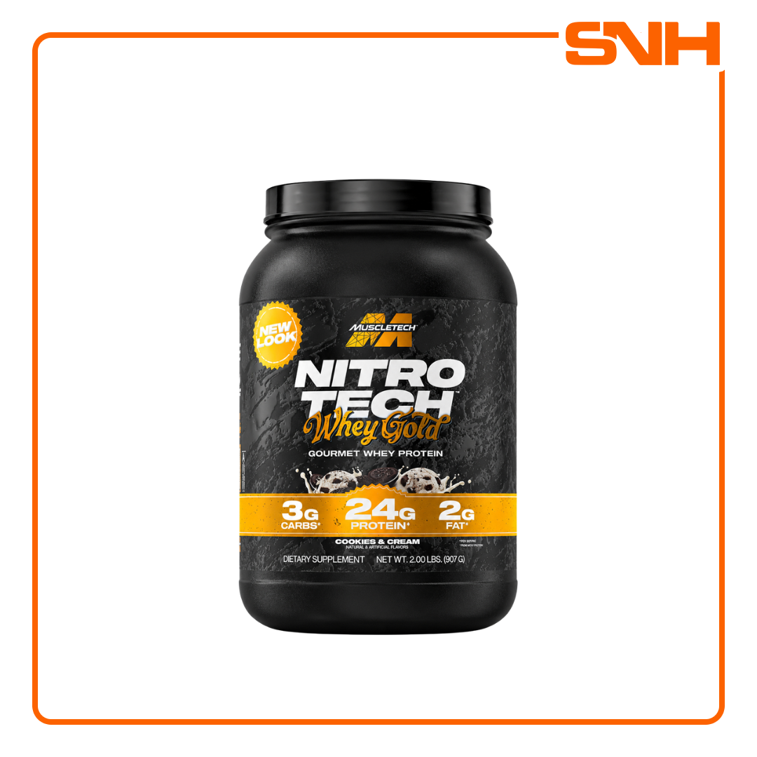MuscleTech Nitro-Tech 100% Whey Gold 2lb tub, US-made daily whey protein with 24g whey peptides and isolate per scoop, gluten-free