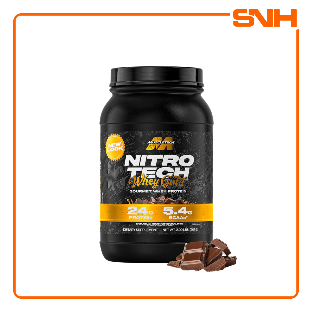 MuscleTech Nitro-Tech 100% Whey Gold 2lb tub, US-made daily whey protein with 24g whey peptides and isolate per scoop, gluten-free
