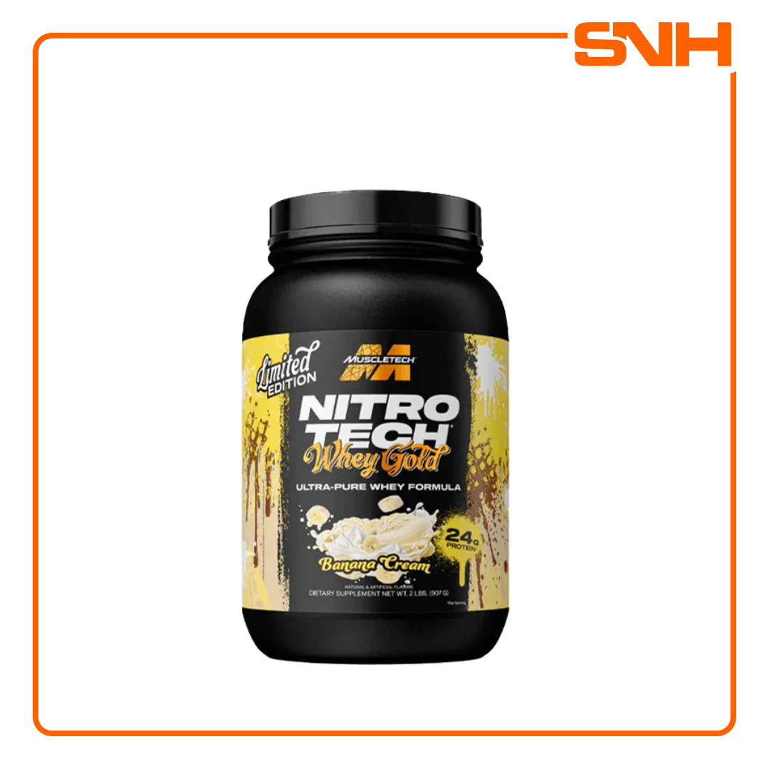 MuscleTech Nitro-Tech 100% Whey Gold 2lb tub, US-made daily whey protein with 24g whey peptides and isolate per scoop, gluten-free