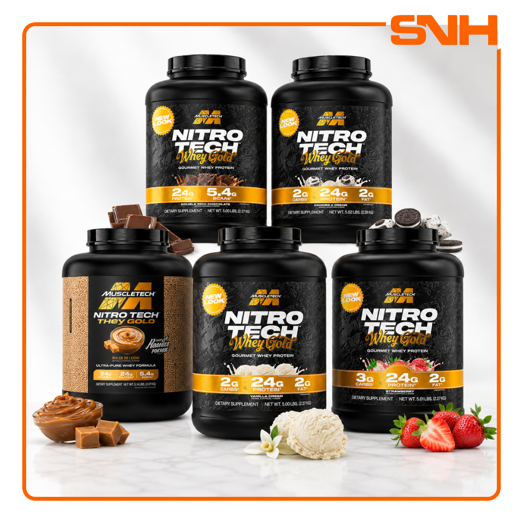 MuscleTech Nitro-Tech 100% Whey Gold 5lb tub, US-made daily whey protein with 24g whey peptides and isolate per scoop, gluten-free