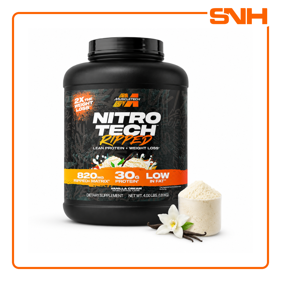 MuscleTech Nitro-Tech Ripped 4lb tub, US-made whey protein for weight loss with 30g protein, C. canephora robusta and L-Carnitine per scoop