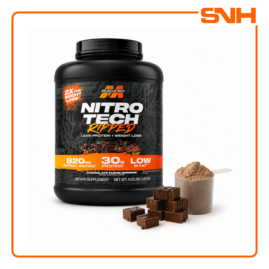 MuscleTech Nitro-Tech Ripped 4lb tub, US-made whey protein for weight loss with 30g protein, C. canephora robusta and L-Carnitine per scoop