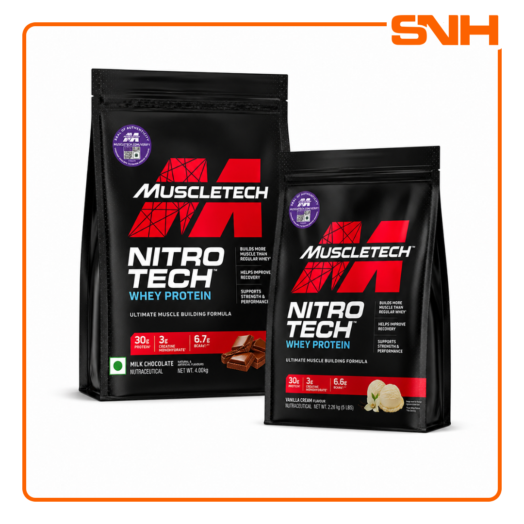 MuscleTech Nitro-Tech Whey Protein 10lb tub, US-made bulk daily whey protein with 30g protein and 3g creatine monohydrate per scoop