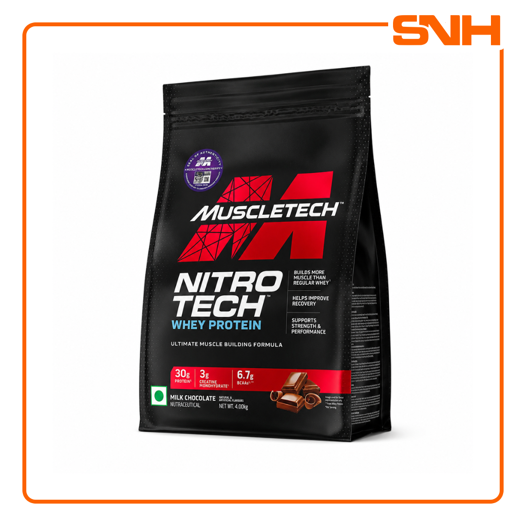 MuscleTech Nitro-Tech Whey Protein 10lb tub, US-made bulk daily whey protein with 30g protein and 3g creatine monohydrate per scoop