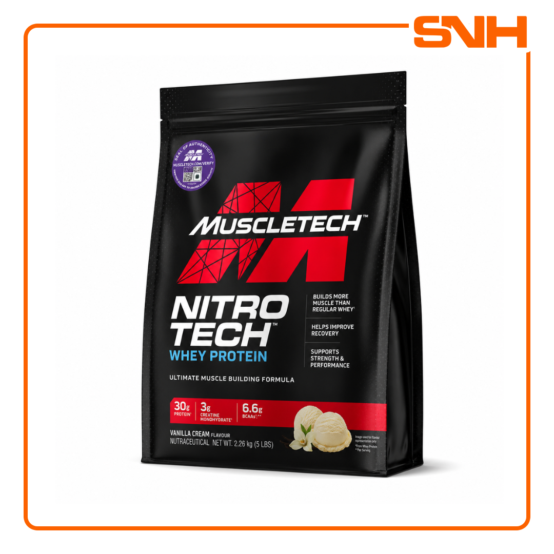 MuscleTech Nitro-Tech Whey Protein 10lb tub, US-made bulk daily whey protein with 30g protein and 3g creatine monohydrate per scoop