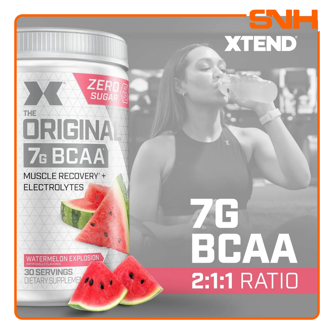 XTEND Original BCAA Powder tub, US-made Informed-Sport certified BCAA supplement with 7.2g BCAAs and electrolytes per 14g serving