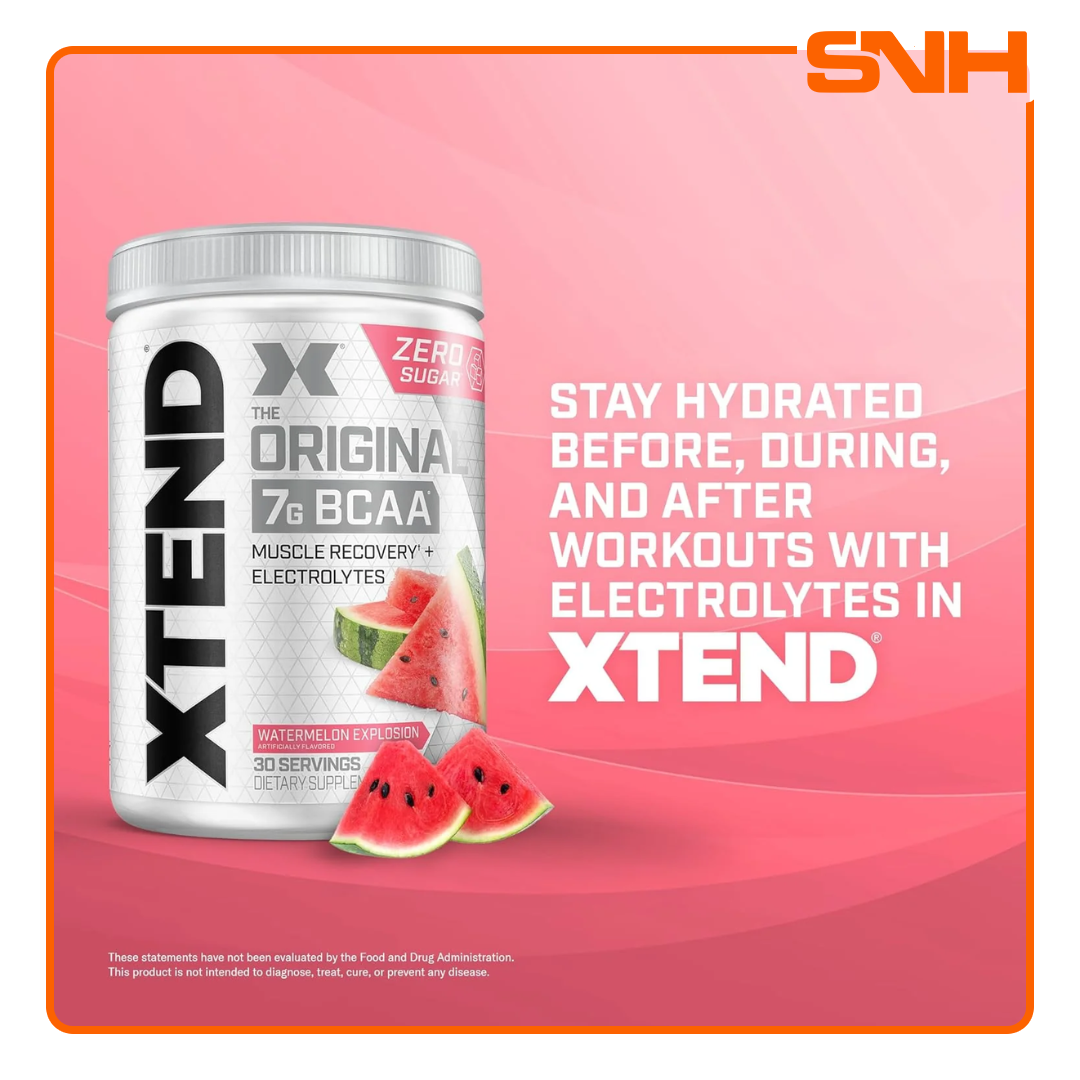 XTEND Original BCAA Powder tub, US-made Informed-Sport certified BCAA supplement with 7.2g BCAAs and electrolytes per 14g serving
