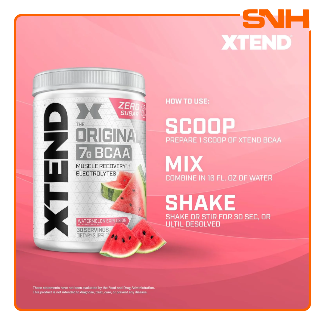 XTEND Original BCAA Powder tub, US-made Informed-Sport certified BCAA supplement with 7.2g BCAAs and electrolytes per 14g serving