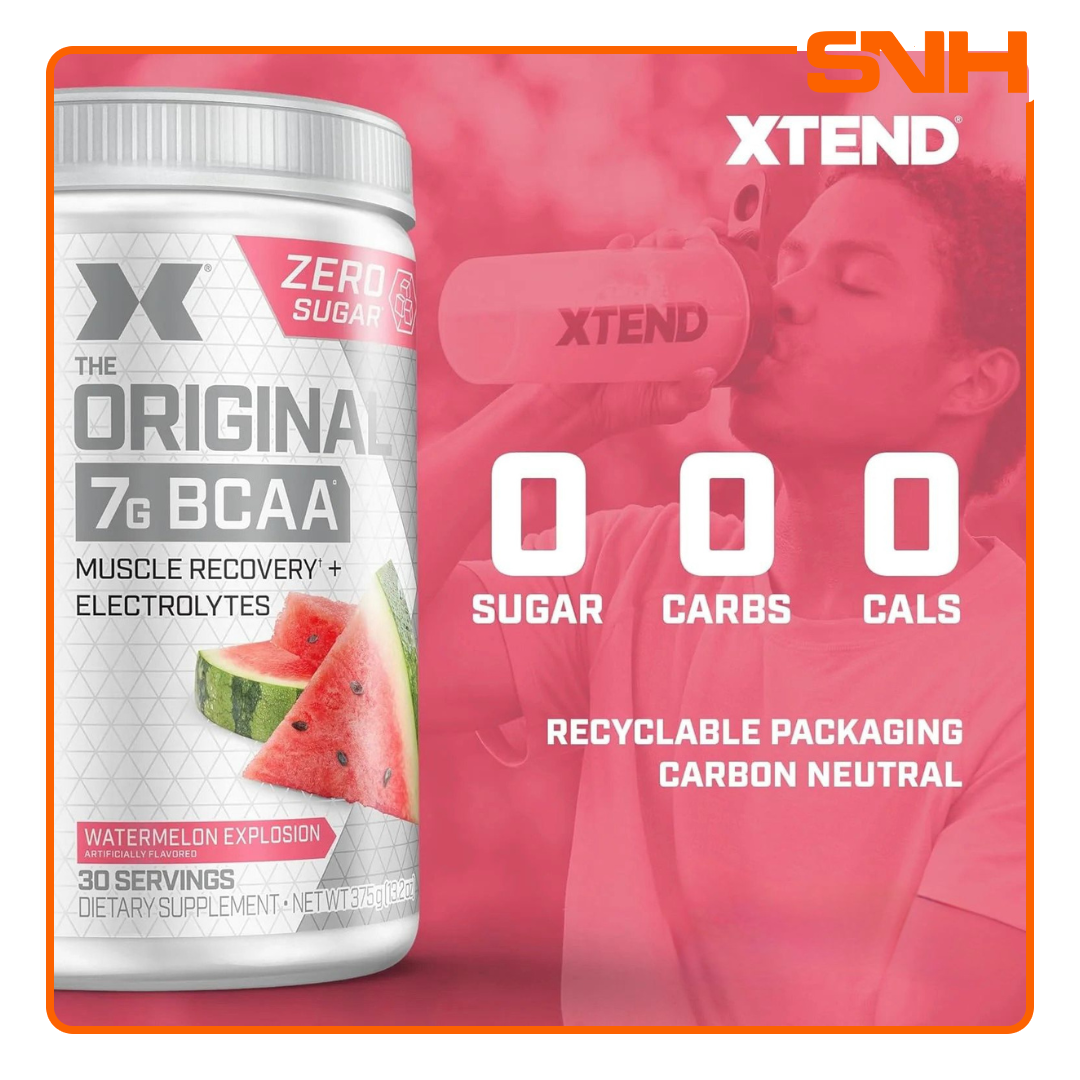 XTEND Original BCAA Powder tub, US-made Informed-Sport certified BCAA supplement with 7.2g BCAAs and electrolytes per 14g serving
