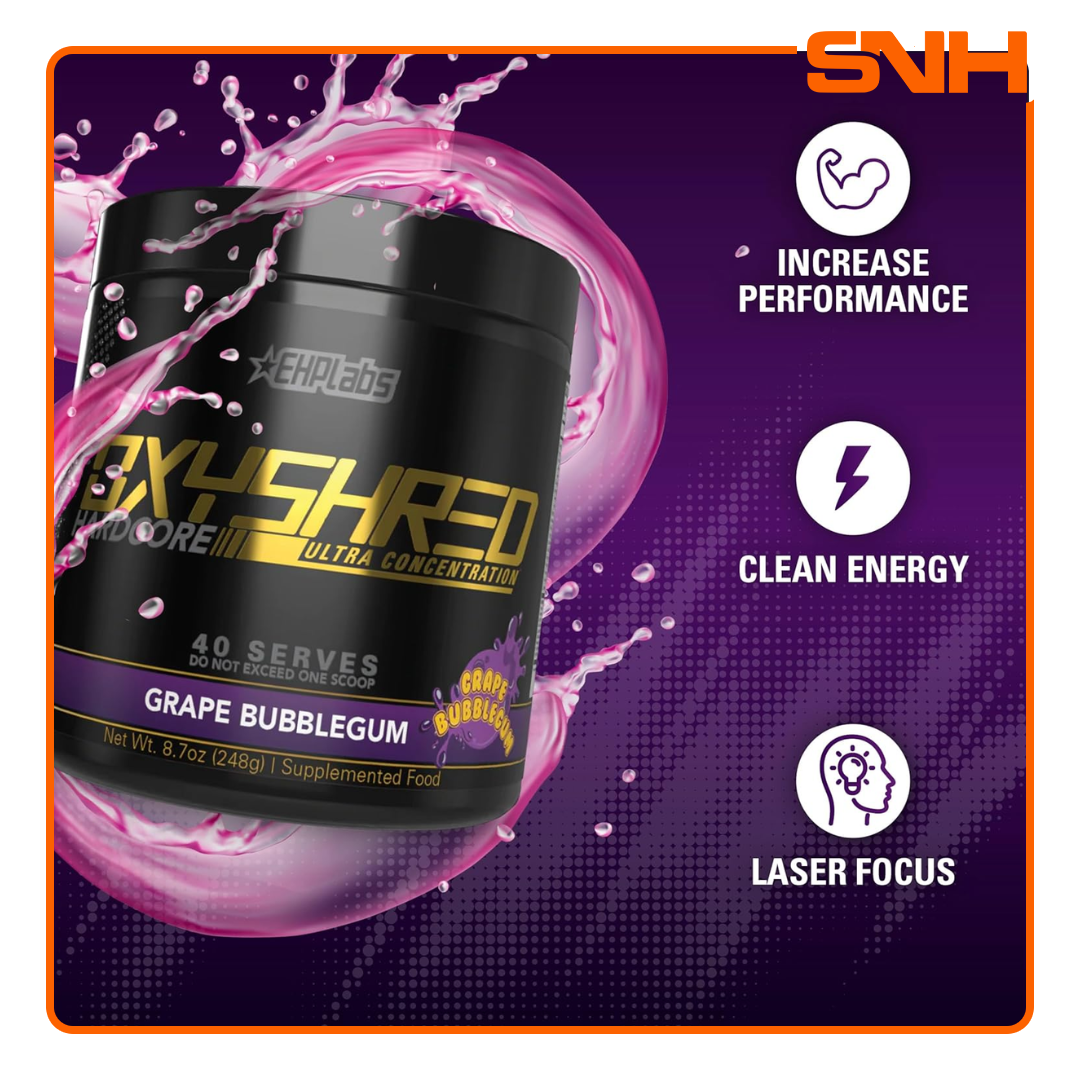 EHPlabs OxyShred Hardcore Thermogenic Fat Burner tub, high-stimulant fat burner for advanced cutters and serious cutting phases