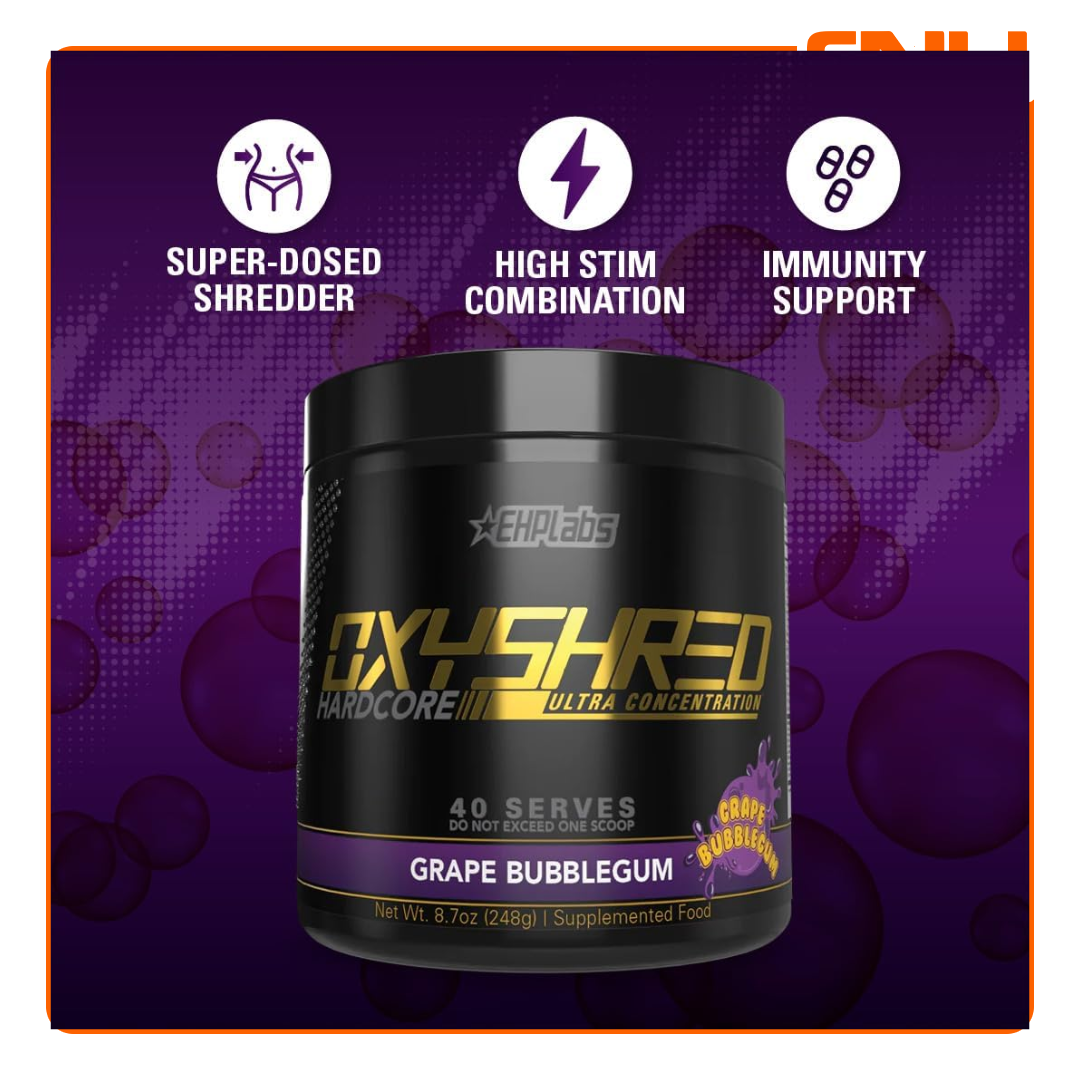 EHPlabs OxyShred Hardcore Thermogenic Fat Burner tub, high-stimulant fat burner for advanced cutters and serious cutting phases