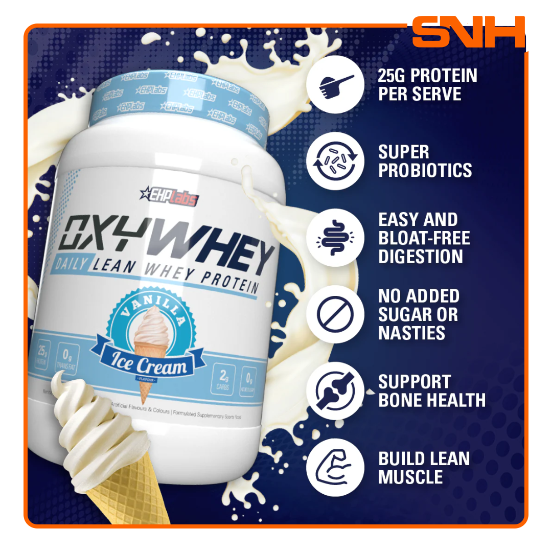 EHPlabs OxyWhey Lean Wellness Protein tub, premium whey protein in Sri Lanka with 25g protein, digestive enzymes and probiotics per scoop