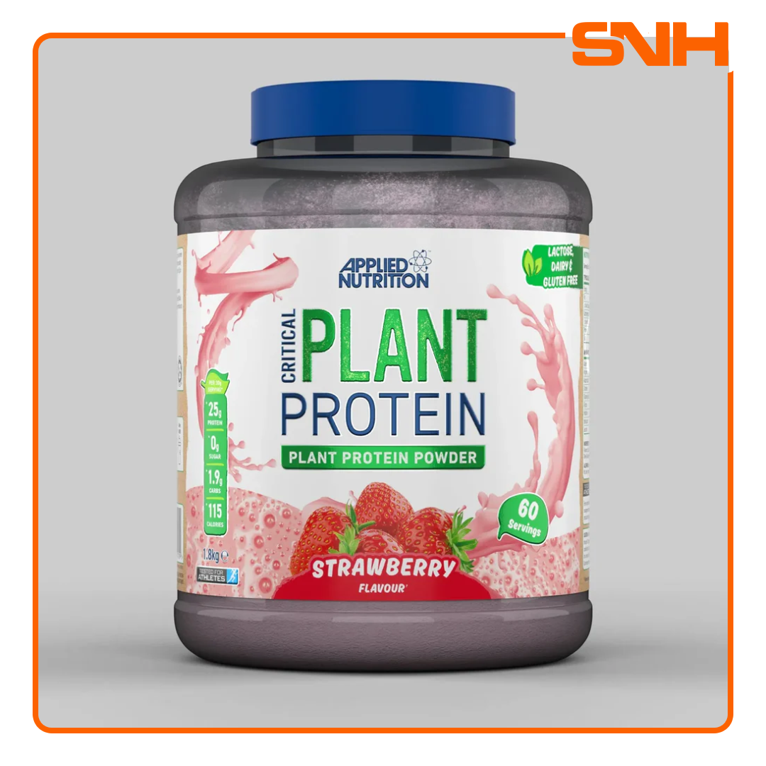 Applied Nutrition Critical Plant Protein 1.8kg bulk tub, UK-made halal three-source plant protein with 24g per serving from soya, pea, and rice