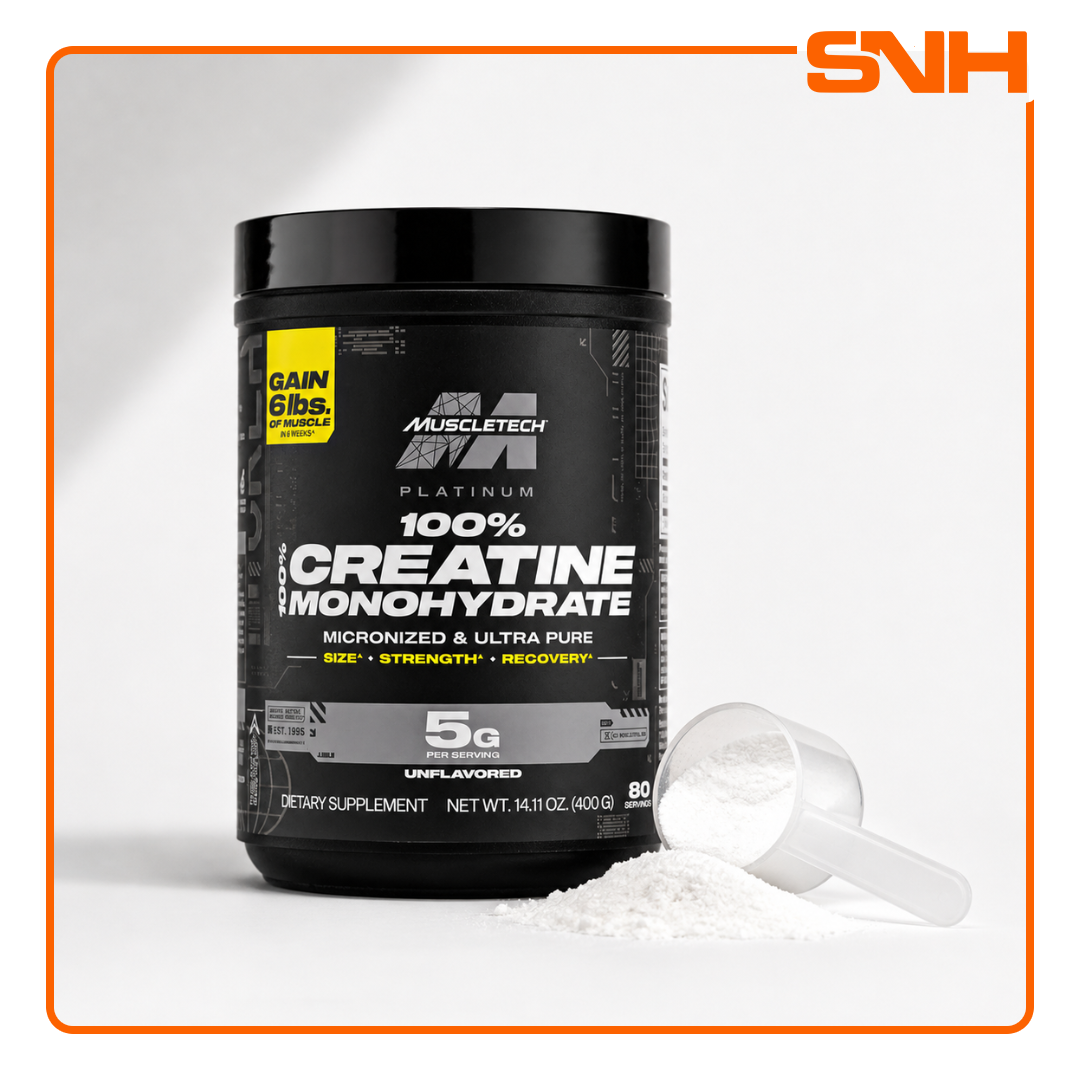 MuscleTech Platinum 100% Creatine 400g tub, US-made HPLC-tested daily creatine with 5g micronized creatine monohydrate per scoop