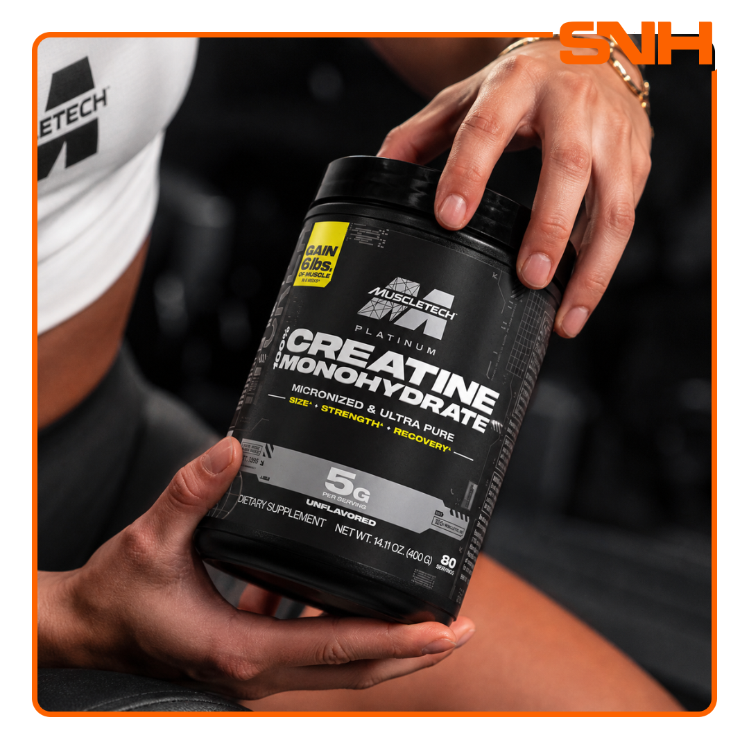 MuscleTech Platinum 100% Creatine 400g tub, US-made HPLC-tested daily creatine with 5g micronized creatine monohydrate per scoop