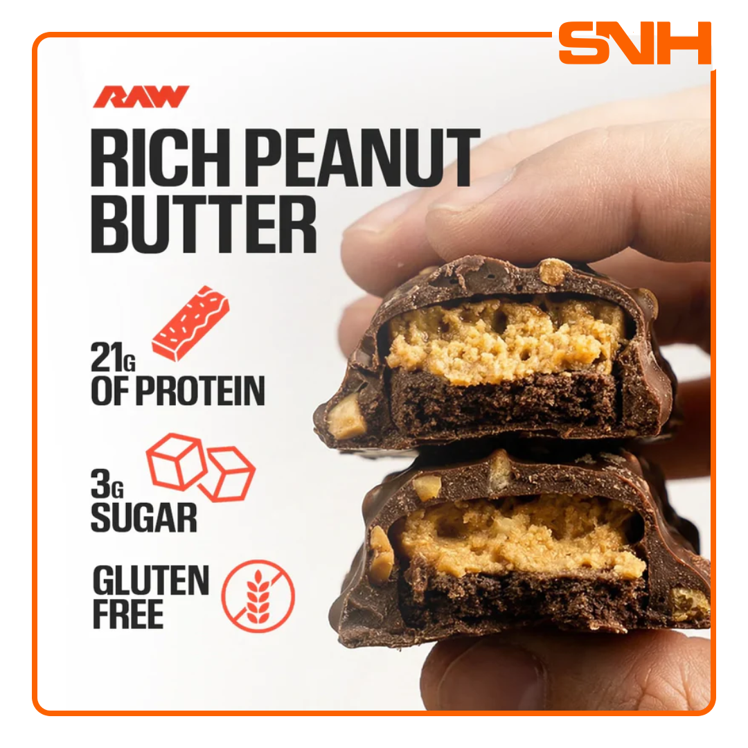 RAW Nutrition Protein Bar, athlete-led US-made protein bar with 20g protein and only 1–5g added sugar per bar in candy-bar style