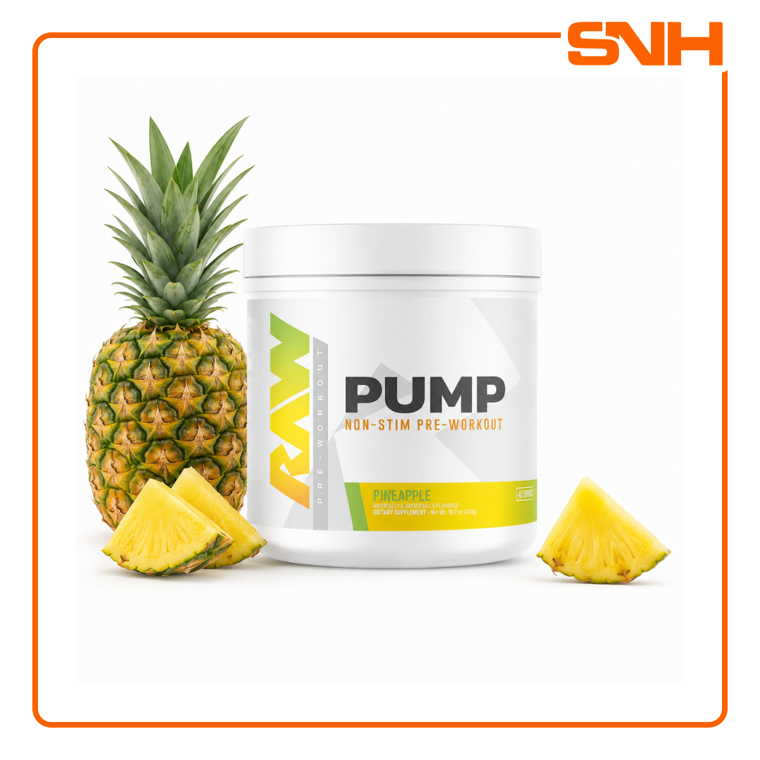 RAW Nutrition Pump Non-Stim Pre-Workout tub, US-made caffeine-free pre-workout with L-Citrulline, Agmatine, and Nitrosigine for pumps